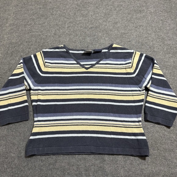 Route 66 Tops - VTG 90s Route 66 Womens Striped 3/4 Sleeve Cropped Shirt Size‎ M Indie Retro Hip